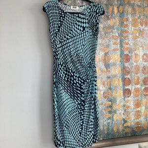 Verse Black Blue Polka Dot Capped Sleeve
with Cinched Waist Sz S